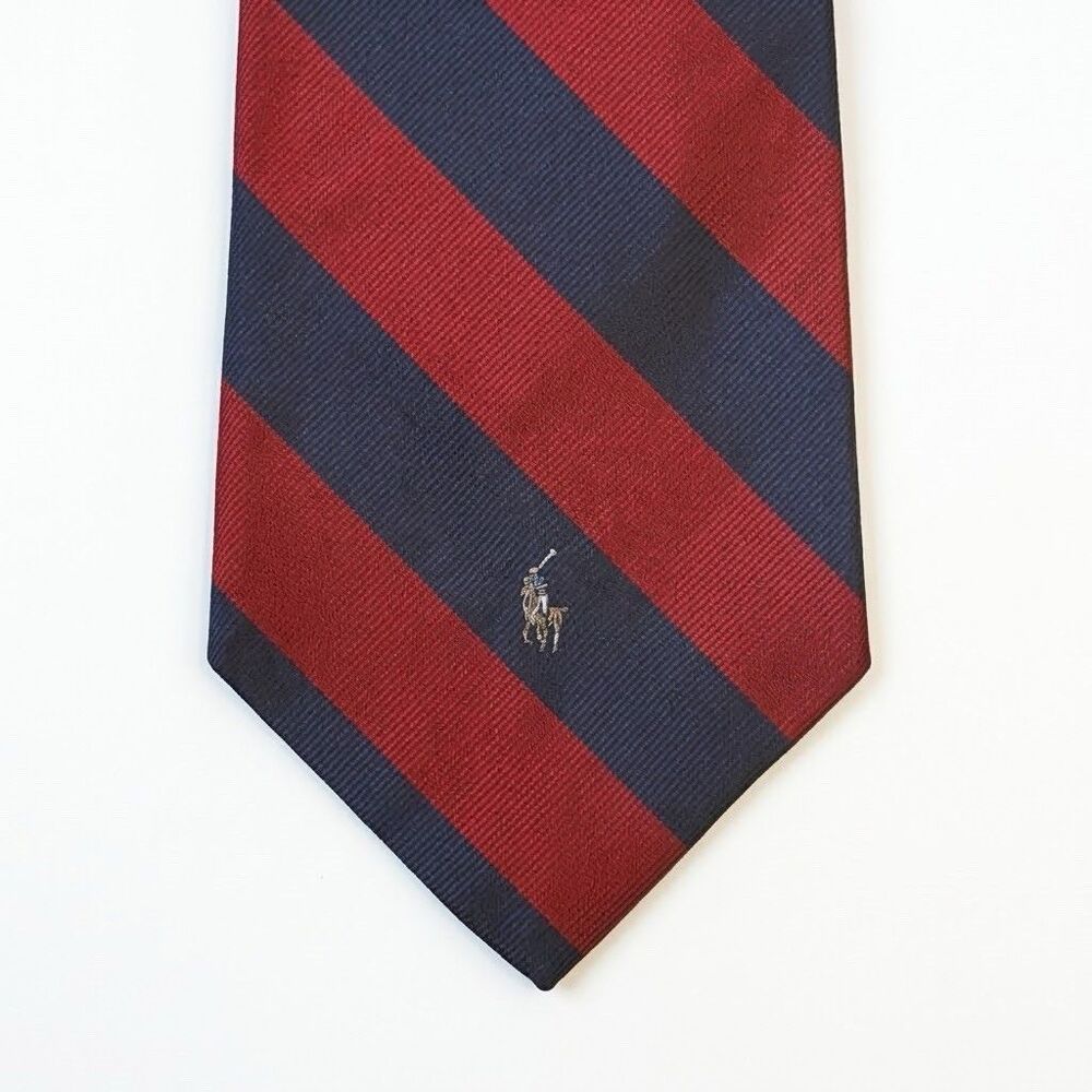 NWT Vintage Polo Ralph Lauren Silk Repp Stripe Tie Red Navy USA Made Ivy League
